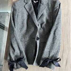 Ann Taylor Gray Blazer with Black Ribbon Accents